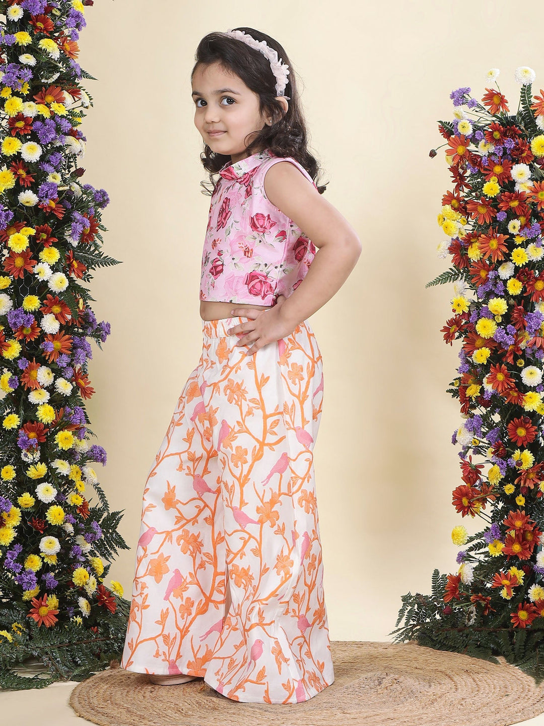 Pink Rose Top with Fauna Embroidery Cotton Plazzo  | SHOBITAM