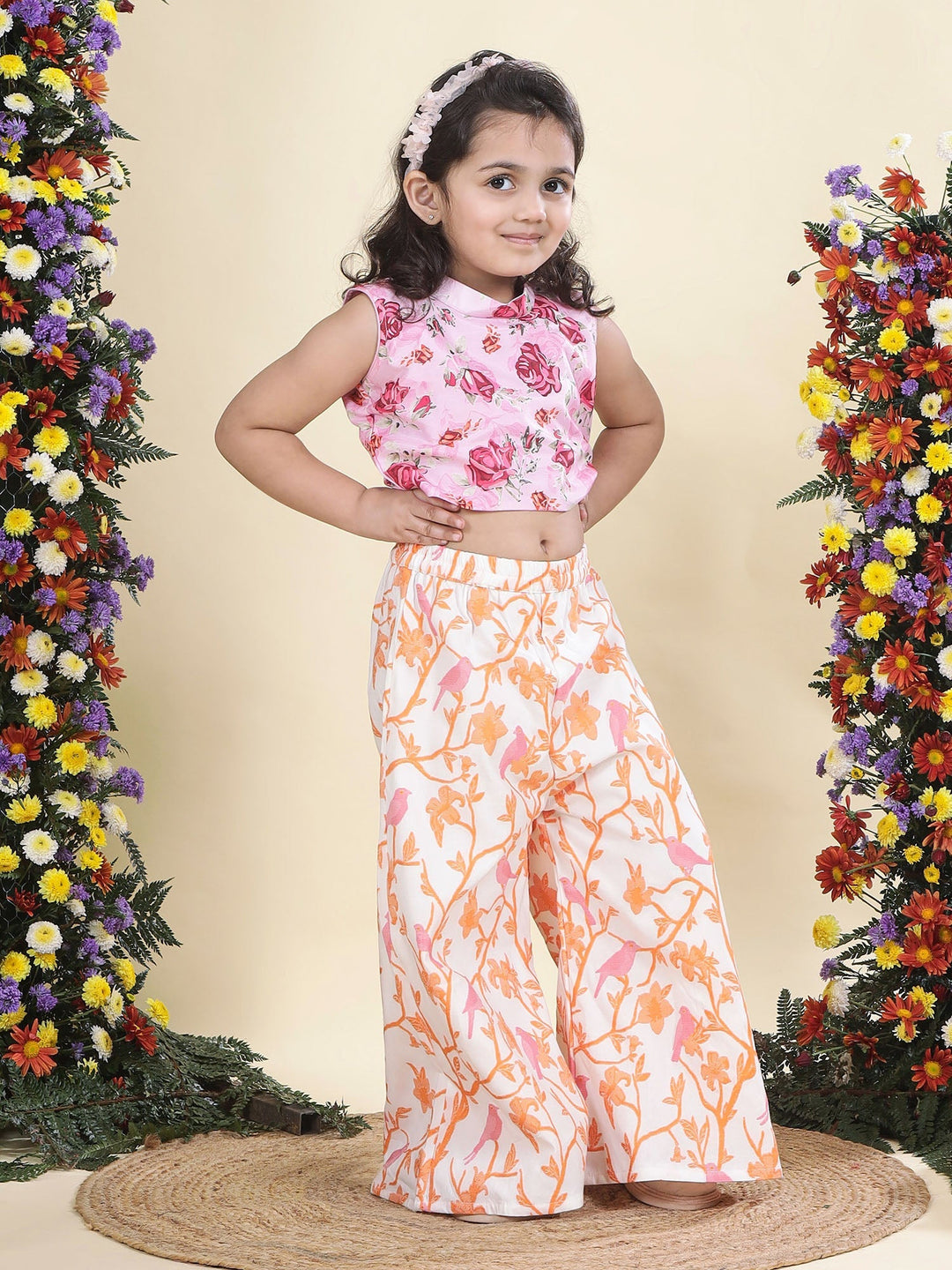 Pink Rose Top with Fauna Embroidery Cotton Plazzo  | SHOBITAM