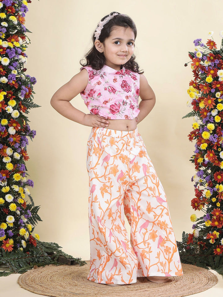 Pink Rose Top with Fauna Embroidery Cotton Plazzo  | SHOBITAM