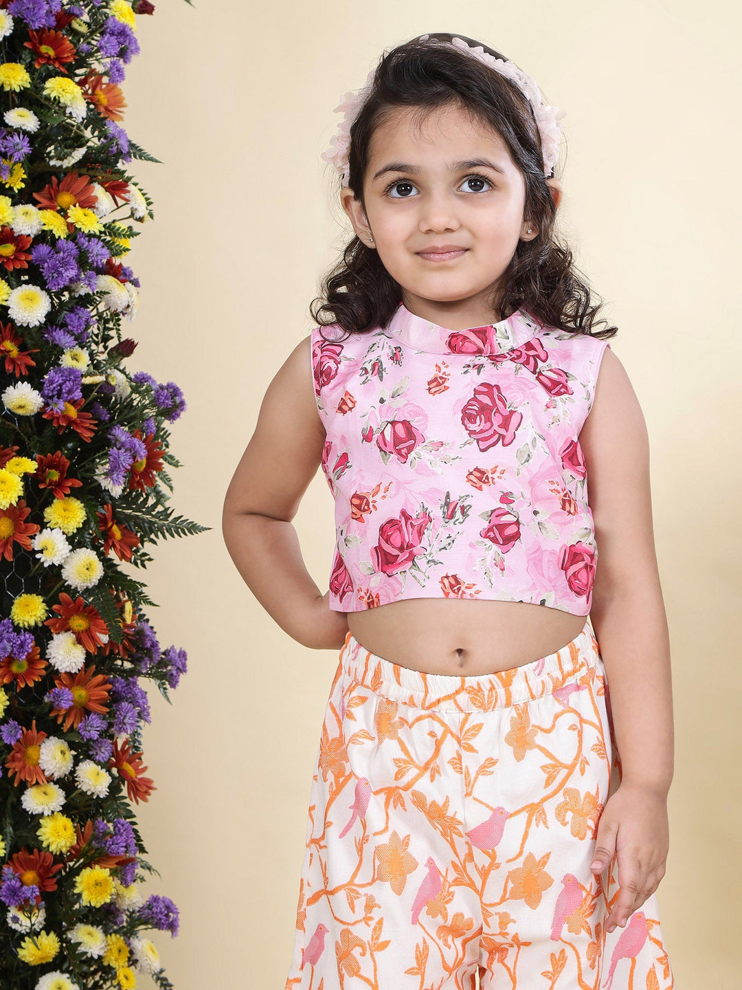 Pink Rose Top with Fauna Embroidery Cotton Plazzo  | SHOBITAM