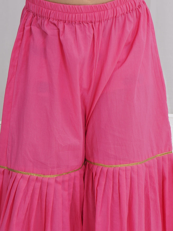 Girls Dusky Rose Muslin Floral Bliss Kurta Sharara Set with Dupatta & Cotton Lining | SHOBITAM