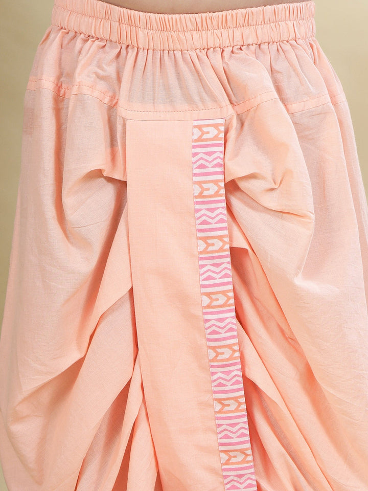 Peach Chevron Nehru Jacket with Cotton Kurta Dhoti Set | SHOBITAM