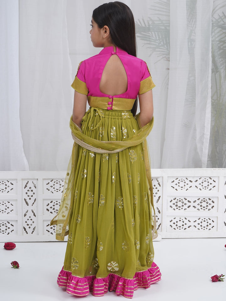 Girls Jodhpuri Rani Mehendi Green Lehenga Set | SHOBITAM