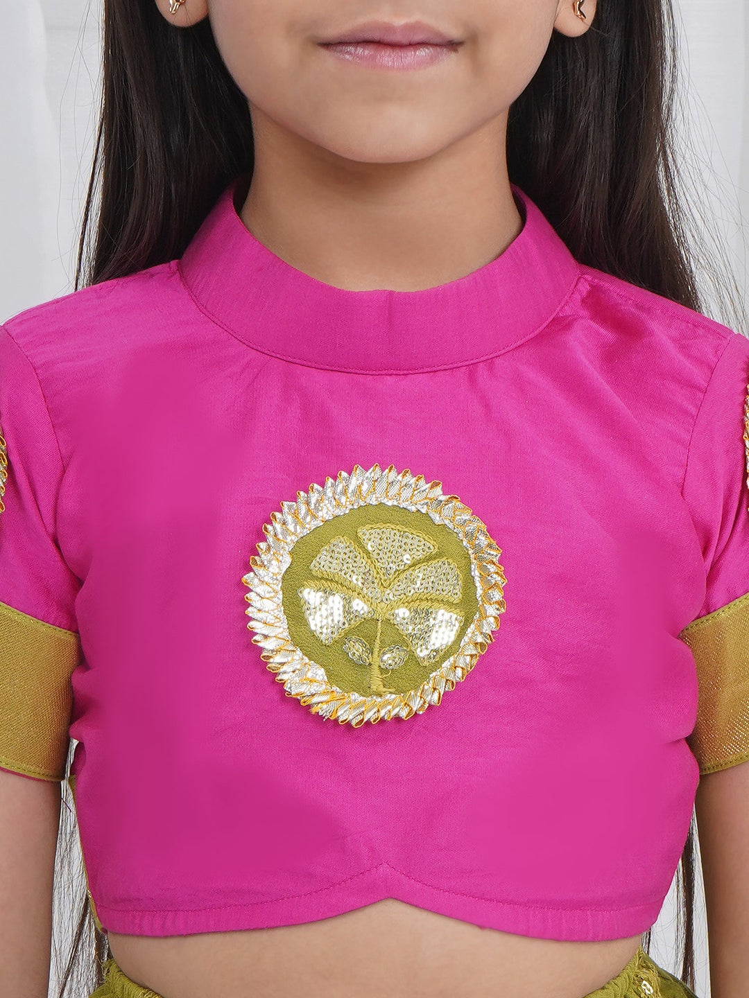 Girls Jodhpuri Rani Mehendi Green Lehenga Set | SHOBITAM