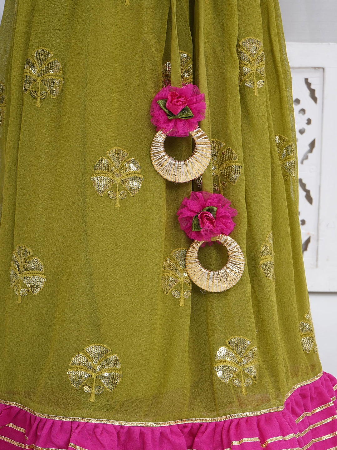 Girls Jodhpuri Rani Mehendi Green Lehenga Set | SHOBITAM