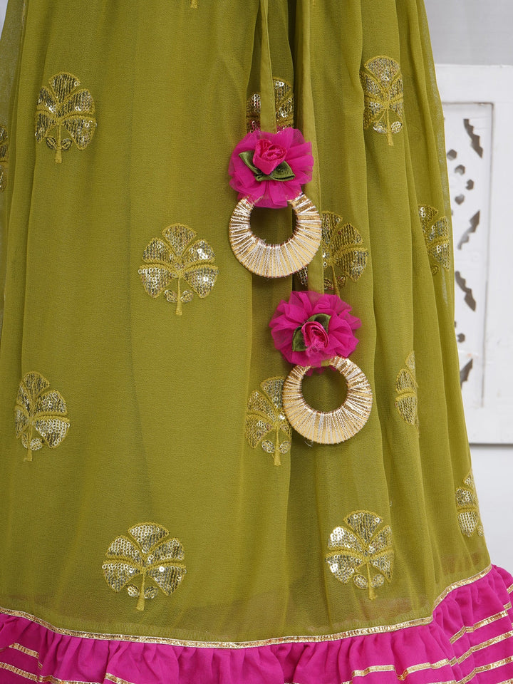Girls Jodhpuri Rani Mehendi Green Lehenga Set | SHOBITAM