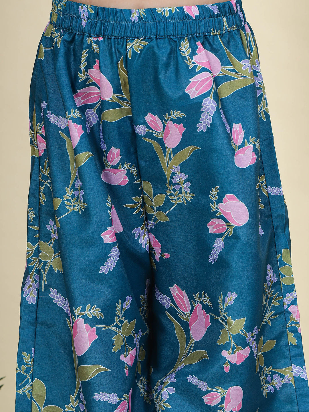 Pink Muslin Tulip Top with Turquoise Green Plazzo Co-Ord Set  | SHOBITAM