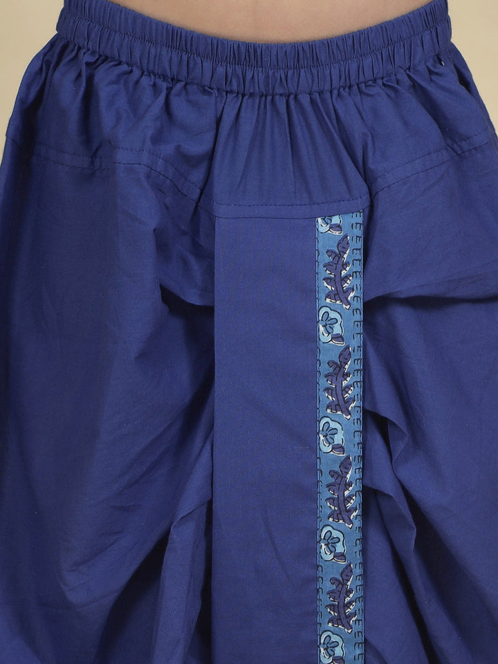 Blue Indigo Floral Bloom Nehru Jacket with Cotton Kurta Dhoti Set | SHOBITAM