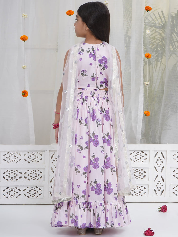 Girls Lavender Bloom Festive Crop Top Lehenga Set | SHOBITAM