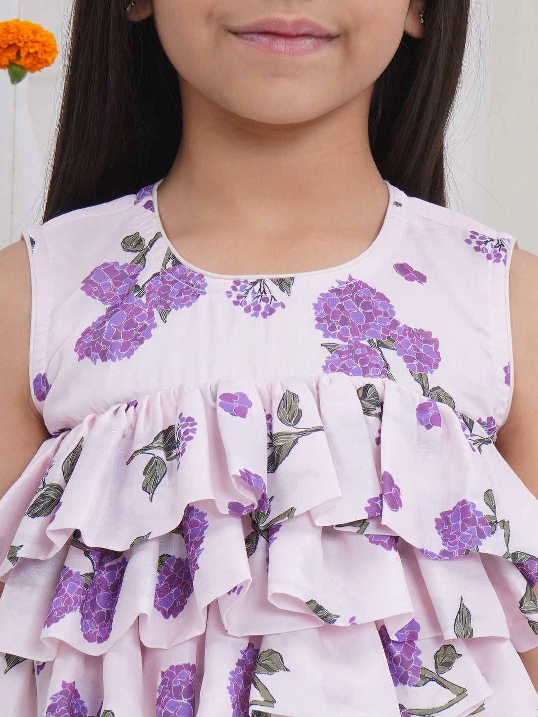 Girls Lavender Bloom Festive Crop Top Lehenga Set | SHOBITAM