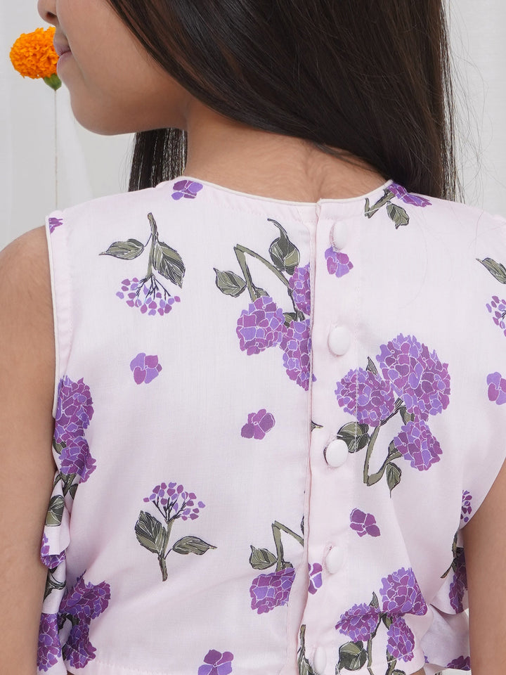 Girls Lavender Bloom Festive Crop Top Lehenga Set | SHOBITAM