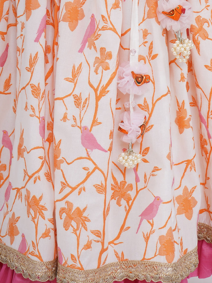 Girls Bird and Floral Embroidery Lehenga Set | SHOBITAM