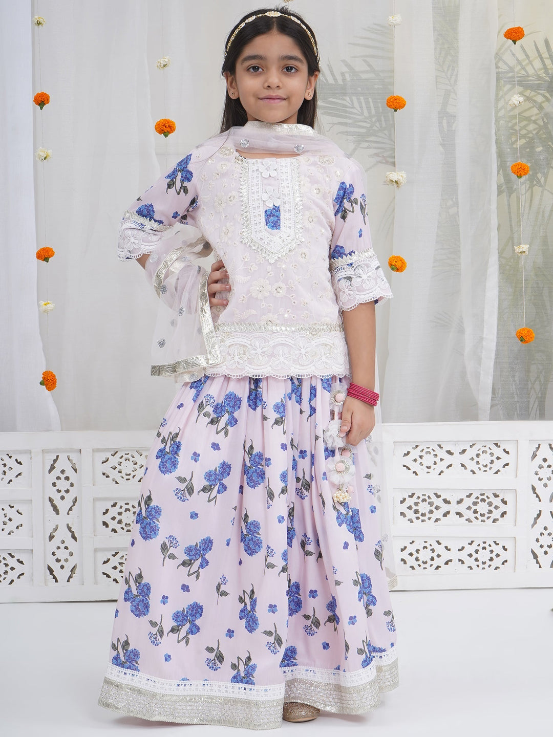 Rose water Floral Embroidery Lehenga Set | SHOBITAM