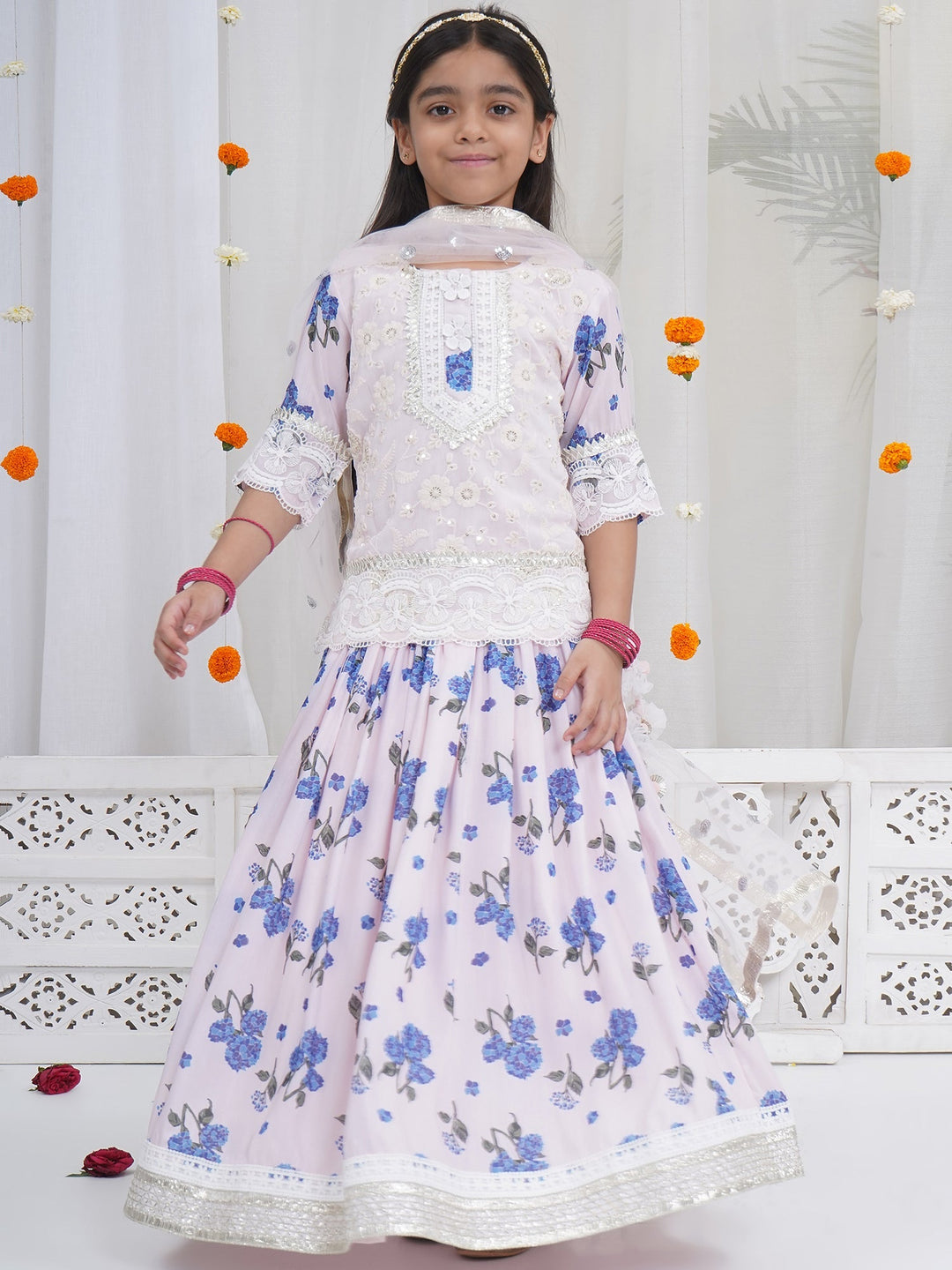 Rose water Floral Embroidery Lehenga Set | SHOBITAM