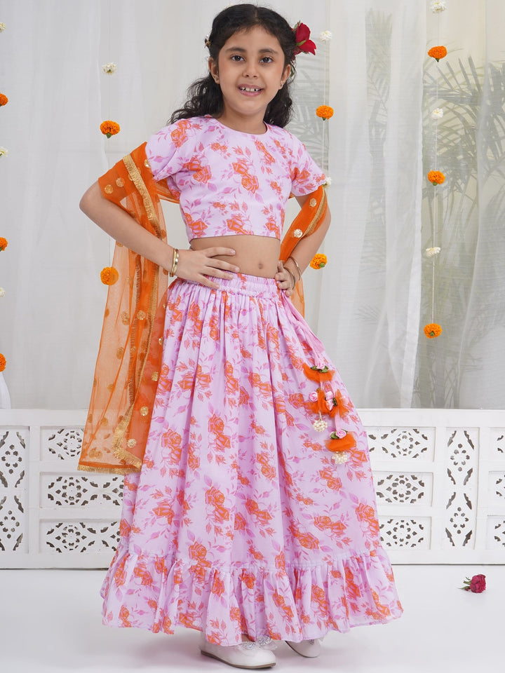 Girls Peach & Orange Rose Bloom Lehenga Choli set | SHOBITAM