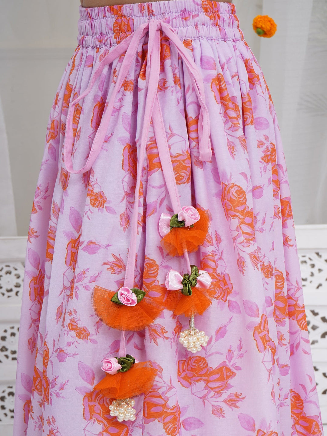 Girls Peach & Orange Rose Bloom Lehenga Choli set | SHOBITAM