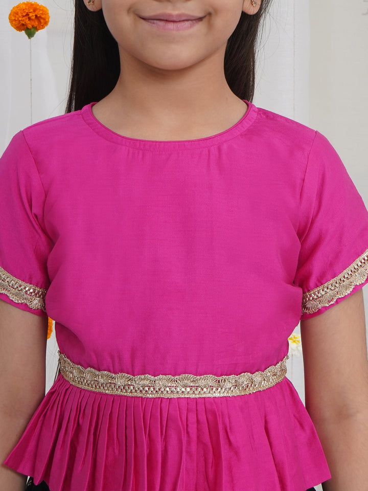 Girls Black Pink Kids Lehenga Set with Rose Tussels | SHOBITAM