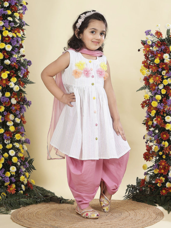 Multi Color Striped Floral handwork Cotton Kurta Salwar Set | Shobitam
