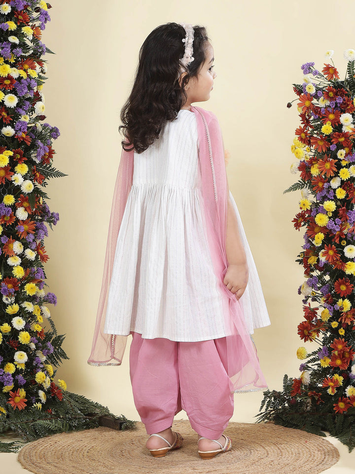 Multi Color Striped Floral handwork Cotton Kurta Salwar Set | Shobitam