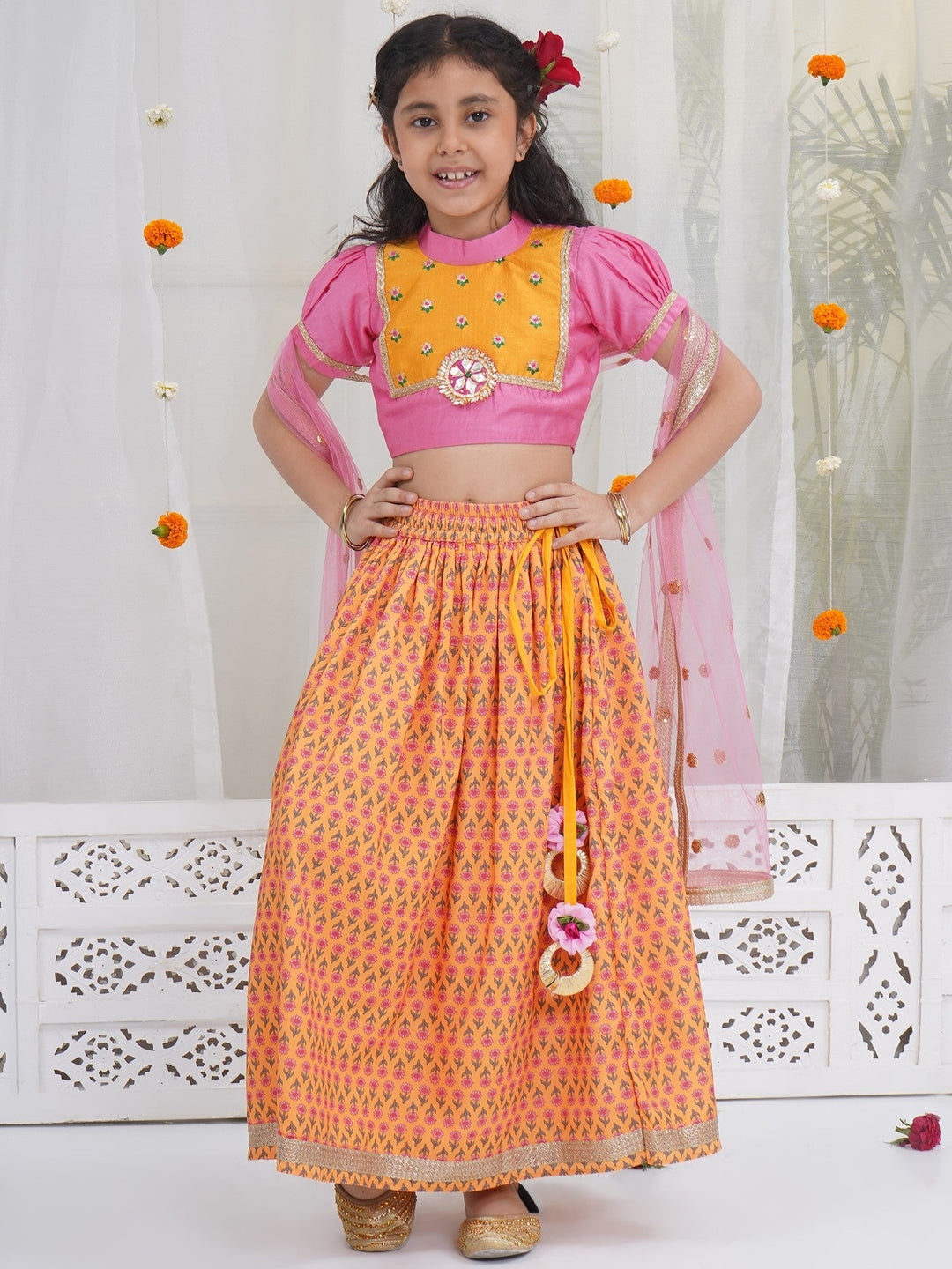 Girls Modern Jaipuri Floral Lehenga Set | SHOBITAM