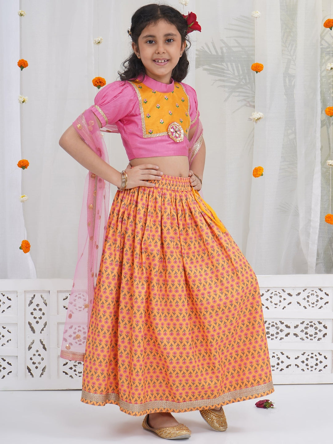 Girls Modern Jaipuri Floral Lehenga Set | SHOBITAM