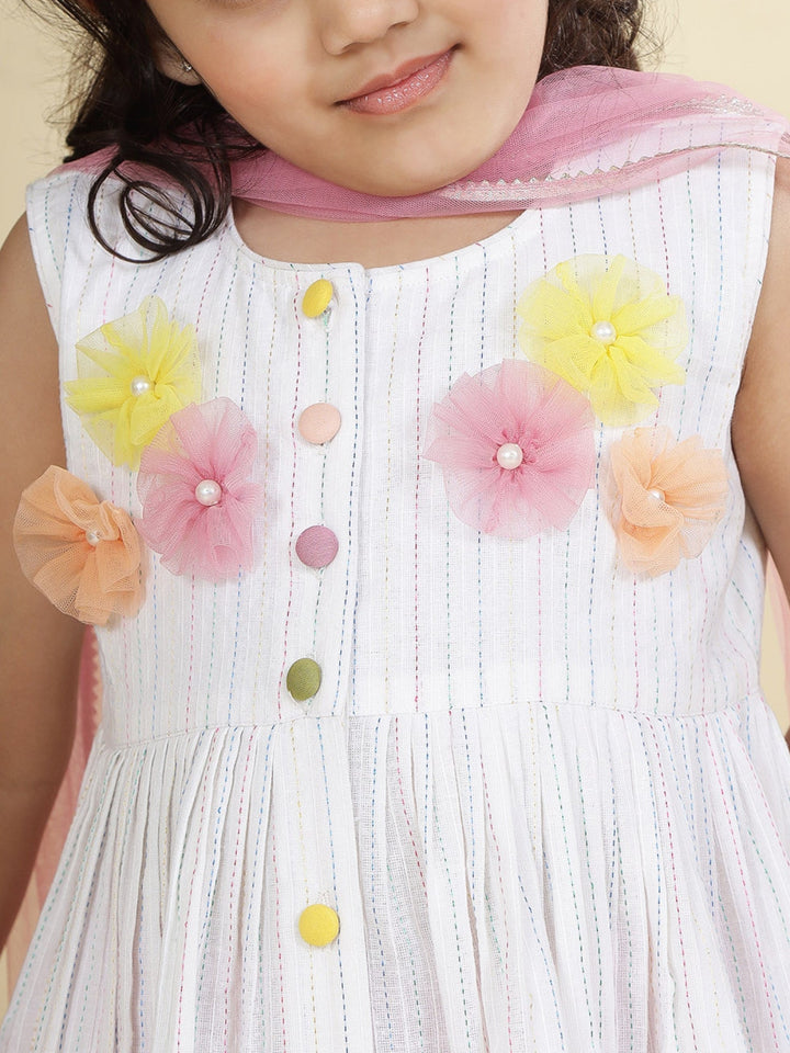 Multi Color Striped Floral handwork Cotton Kurta Salwar Set | Shobitam