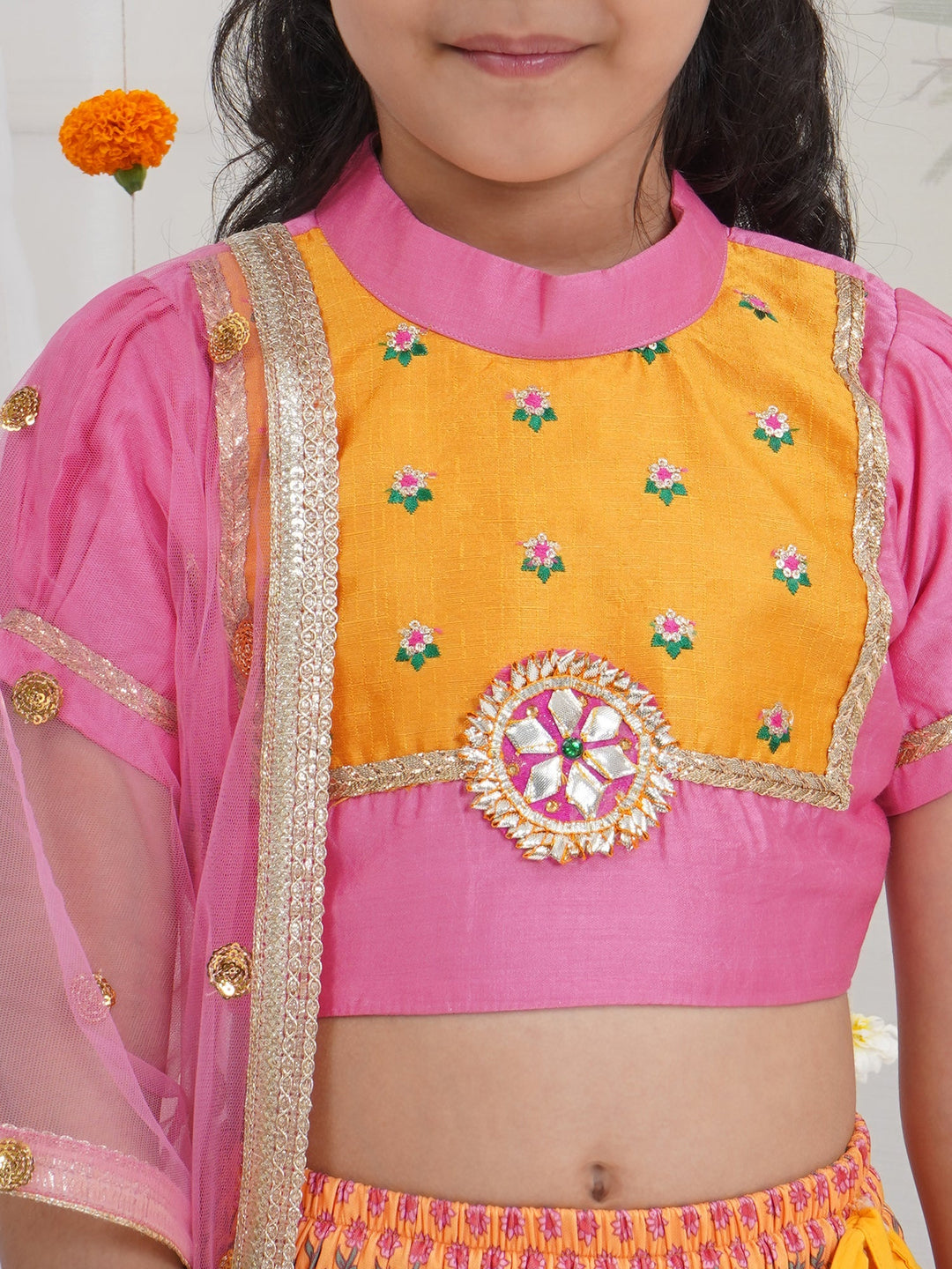Girls Modern Jaipuri Floral Lehenga Set | SHOBITAM