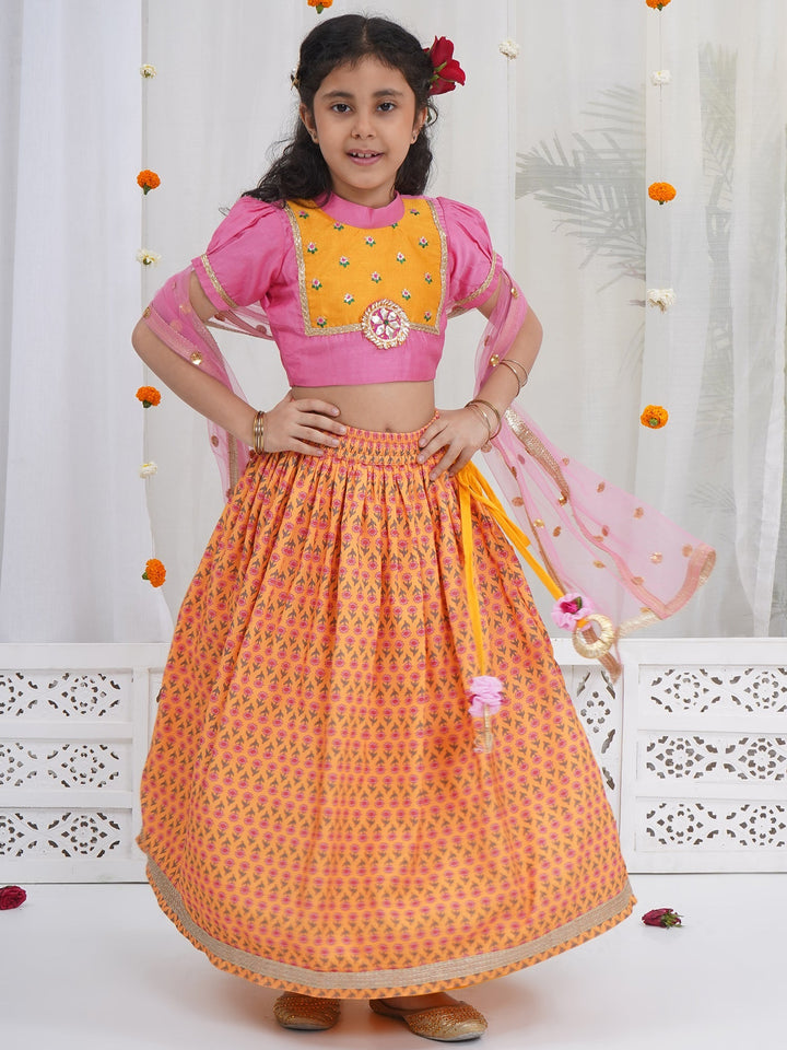 Girls Modern Jaipuri Floral Lehenga Set | SHOBITAM