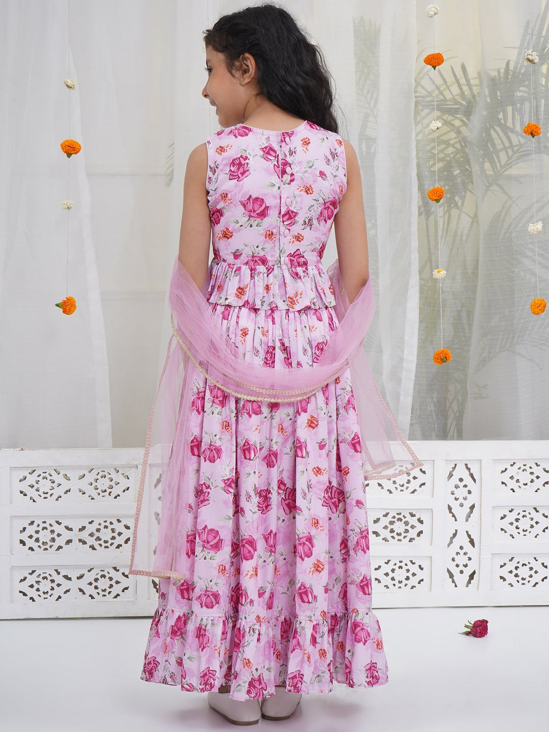 Girls Blush Pink Rose Peplum Lehenga Choli | SHOBITAM