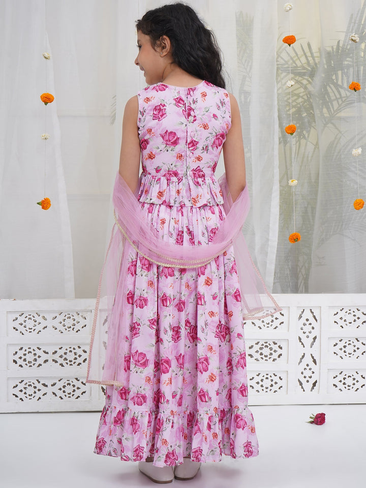 Girls Blush Pink Rose Peplum Lehenga Choli | SHOBITAM
