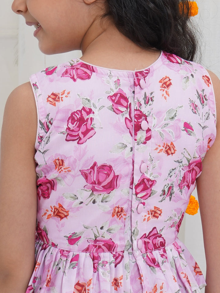 Girls Blush Pink Rose Peplum Lehenga Choli | SHOBITAM