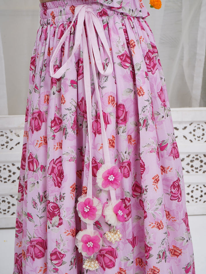 Girls Blush Pink Rose Peplum Lehenga Choli | SHOBITAM