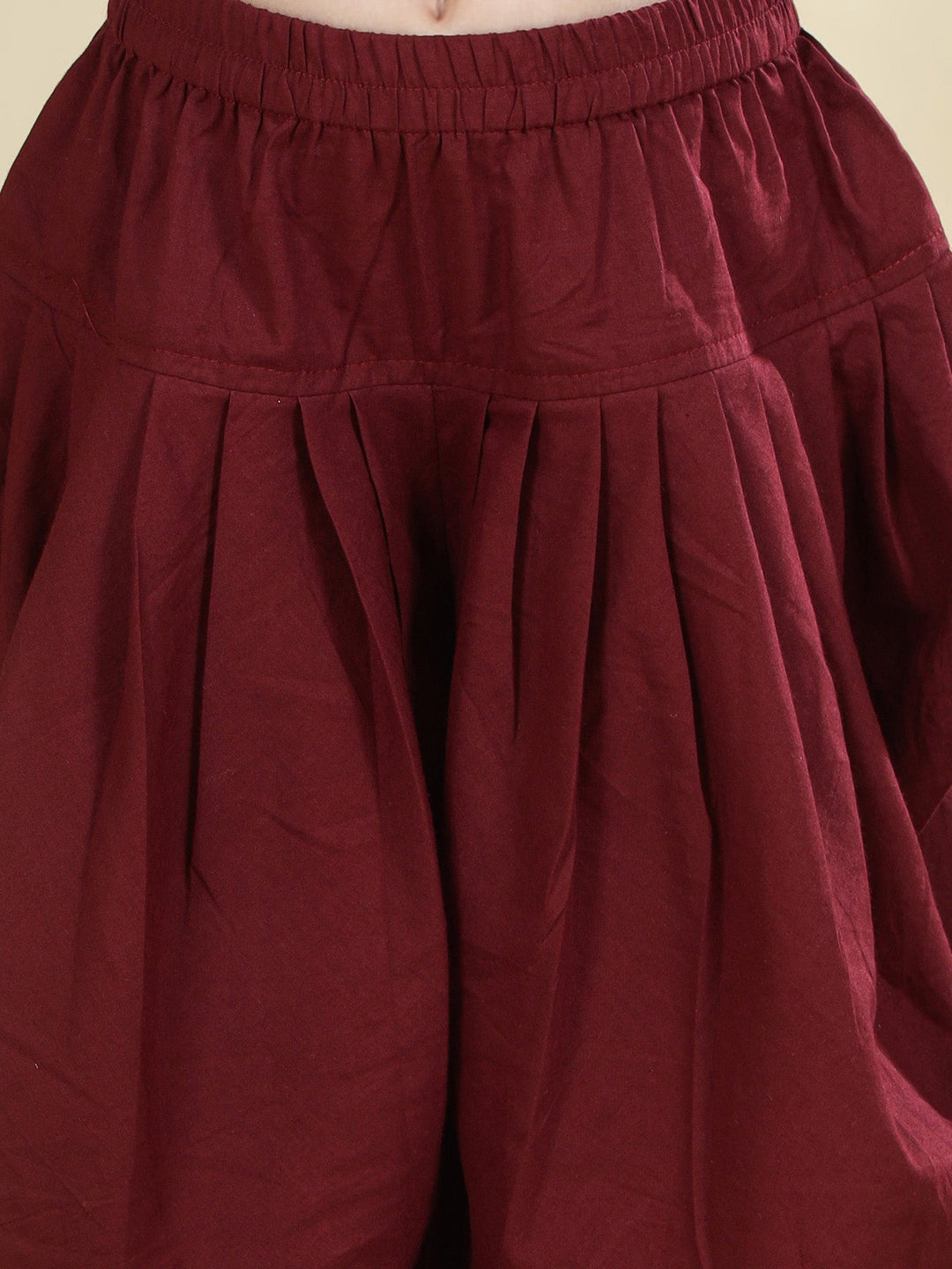 Maroon Chanderi Semi-Silk Embroidered Kurta with Cotton Salwar Set | Shobitam