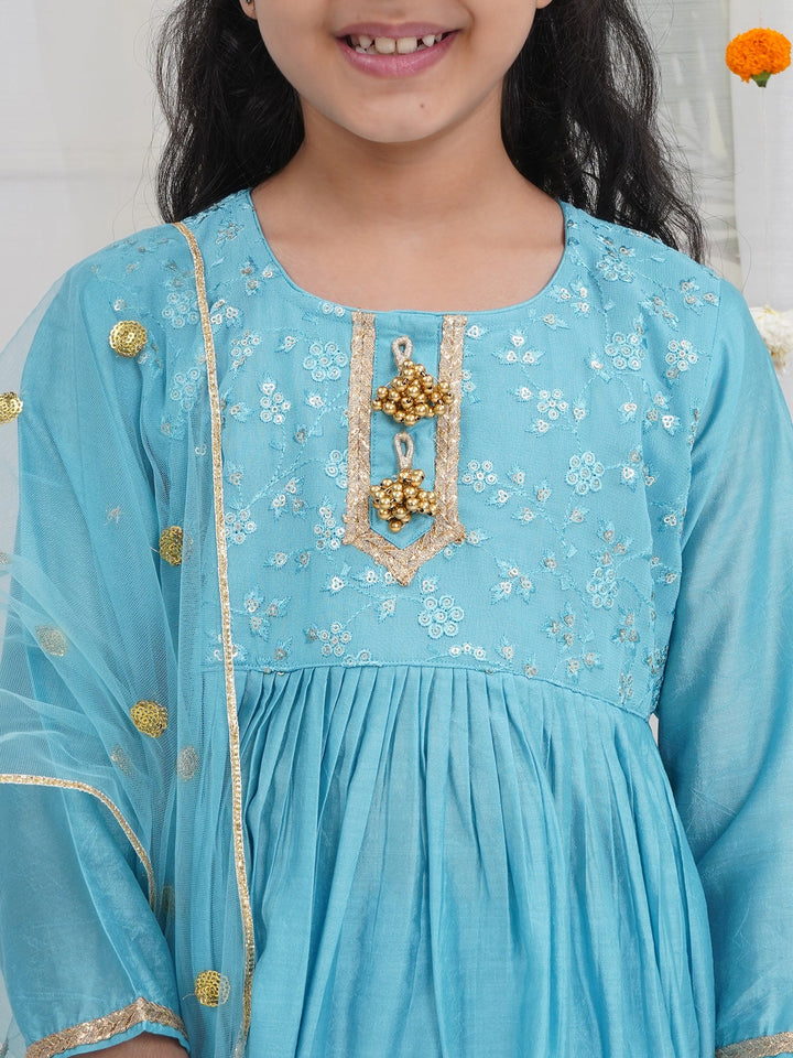 Girls Blue Kurta Sharara Set | SHOBITAM