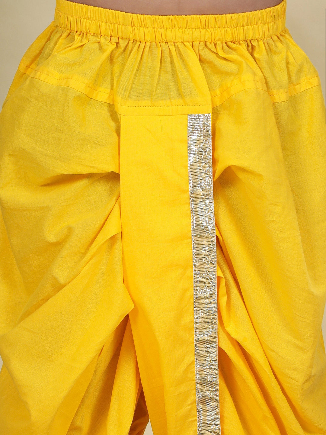 Floral Embroidered Mulberry Nehru Jacket with Yellow Cotton Kurta Dhoti Set | SHOBITAM