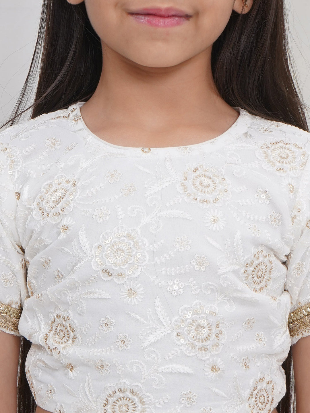 Girls White Floral Embrodiery Royal Lehenga Set | SHOBITAM
