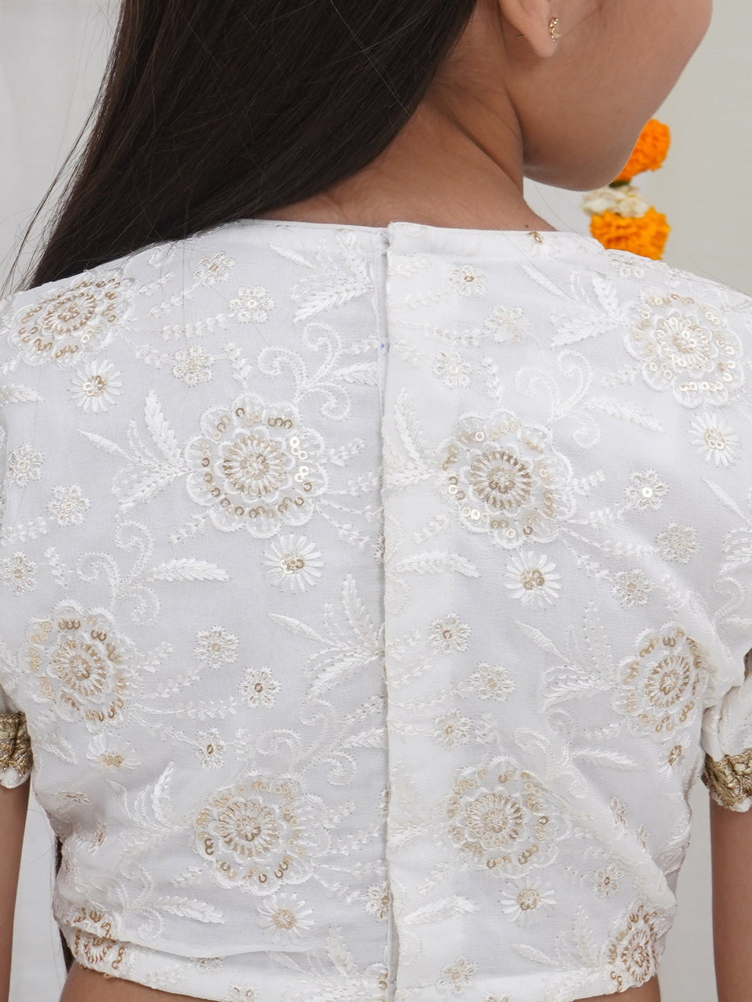 Girls White Floral Embrodiery Royal Lehenga Set | SHOBITAM