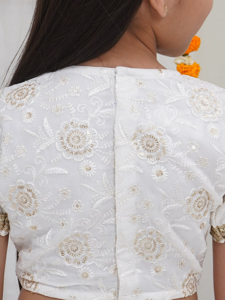 Girls White Floral Embrodiery Royal Lehenga Set | SHOBITAM