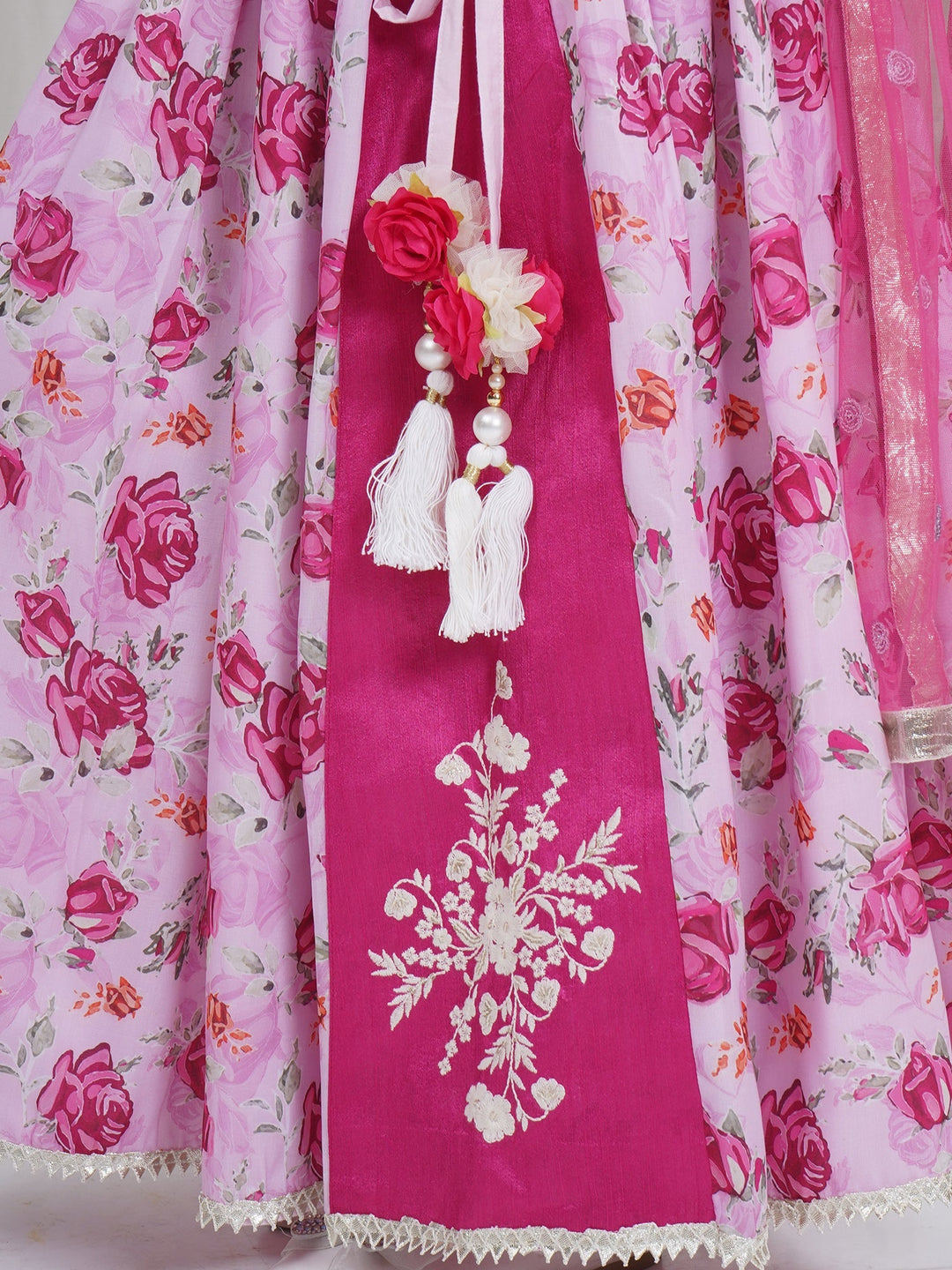 Girls Magenta Rose Bloom Embroidered Lehenga Choli Set | SHOBITAM