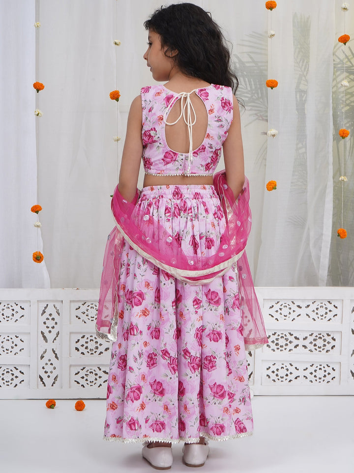 Girls Magenta Rose Bloom Embroidered Lehenga Choli Set | SHOBITAM