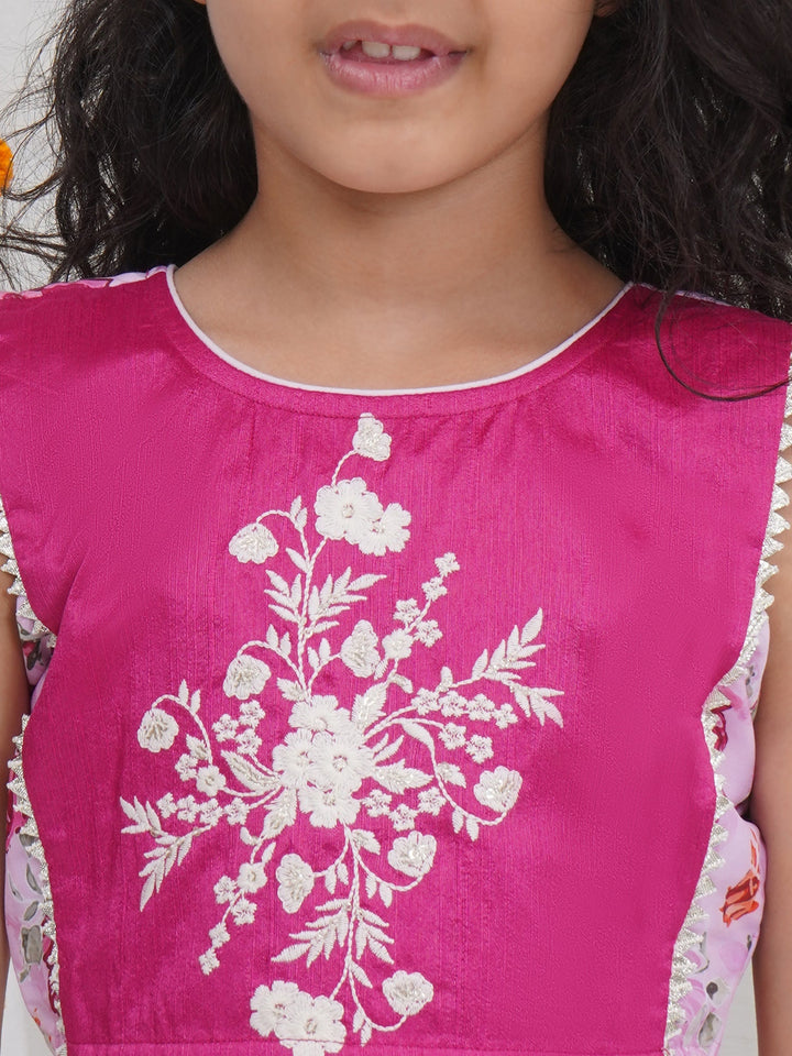 Girls Magenta Rose Bloom Embroidered Lehenga Choli Set | SHOBITAM