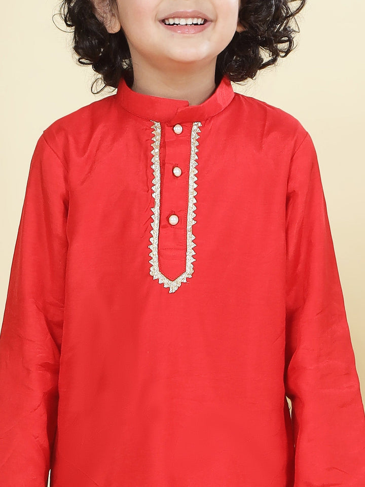 Red Solid Cotton Kurta Dhoti Set | SHOBITAM
