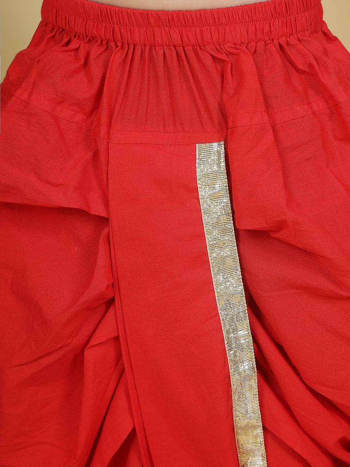 Red Solid Cotton Kurta Dhoti Set | SHOBITAM