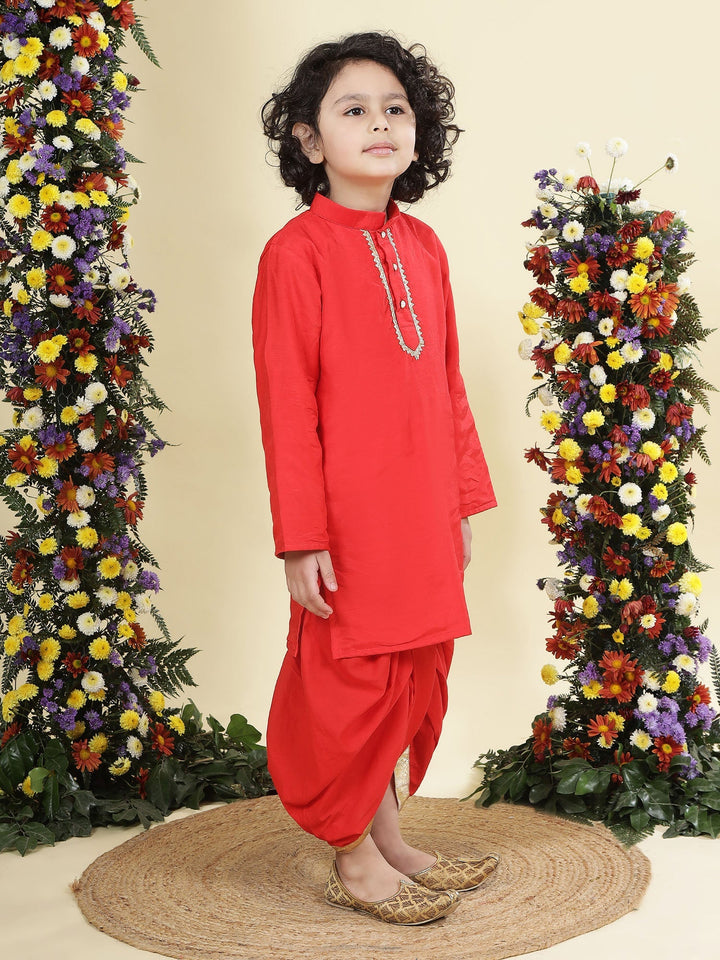 Red Solid Cotton Kurta Dhoti Set | SHOBITAM