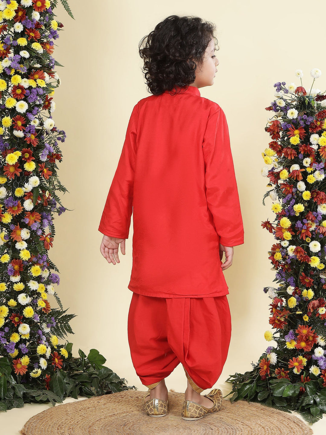 Red Solid Cotton Kurta Dhoti Set | SHOBITAM