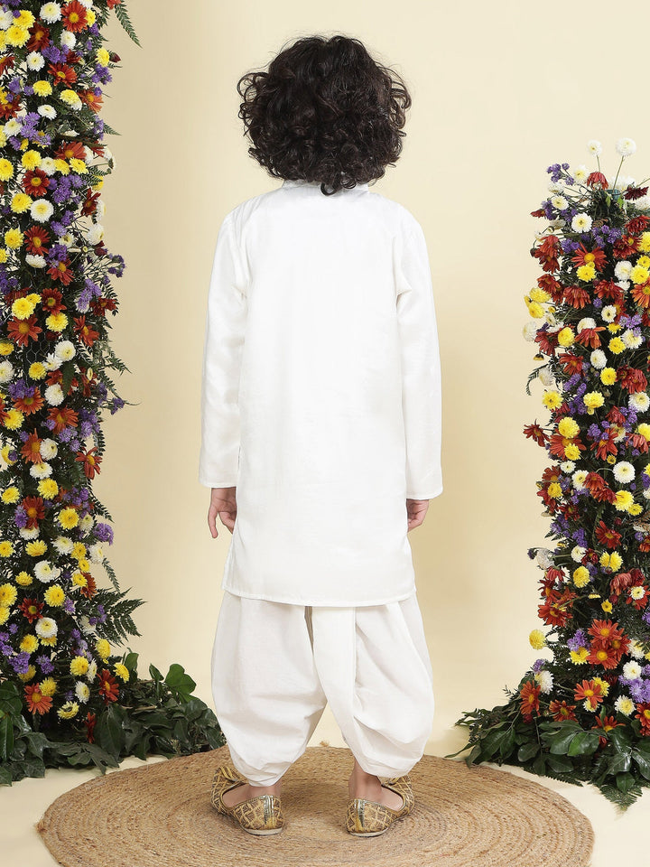 White Solid Cotton Kurta Dhoti Set