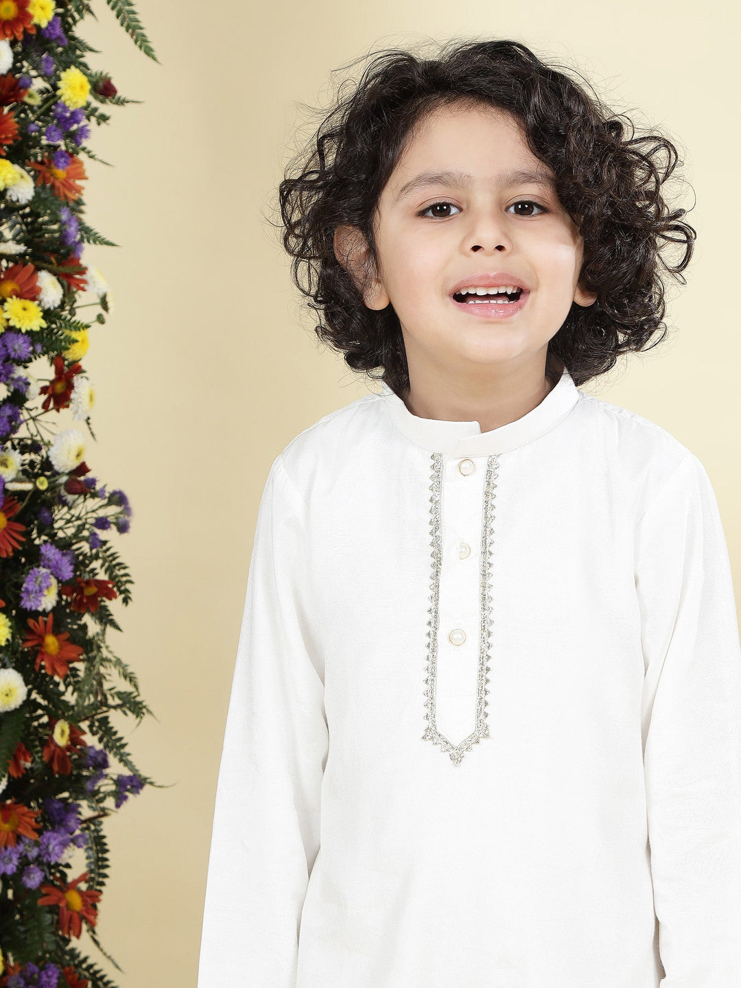 White Solid Cotton Kurta Dhoti Set