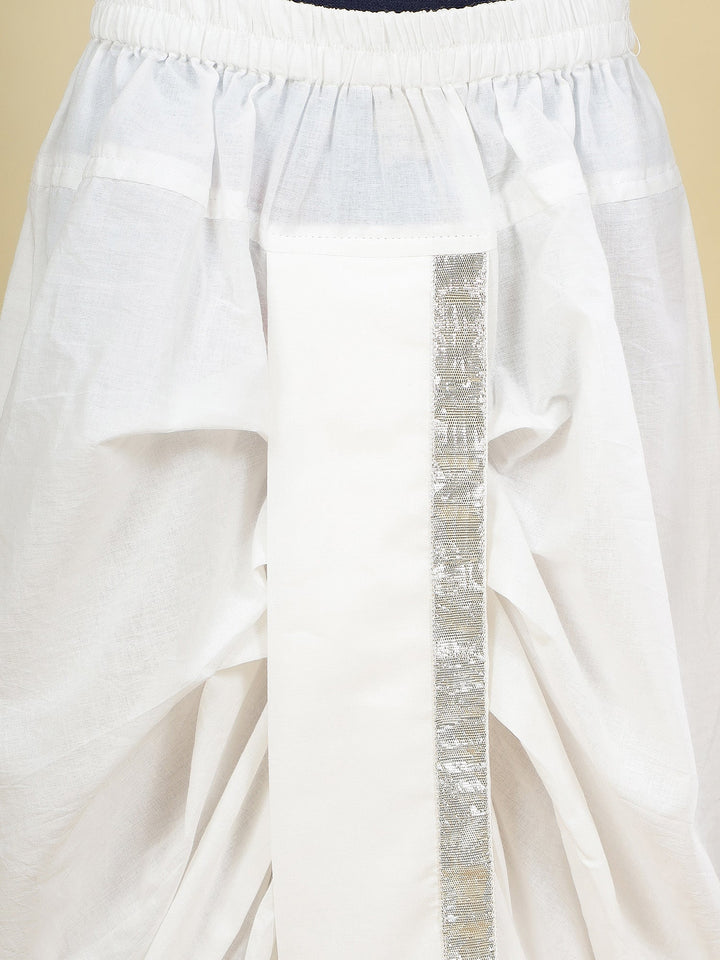 White Solid Cotton Kurta Dhoti Set