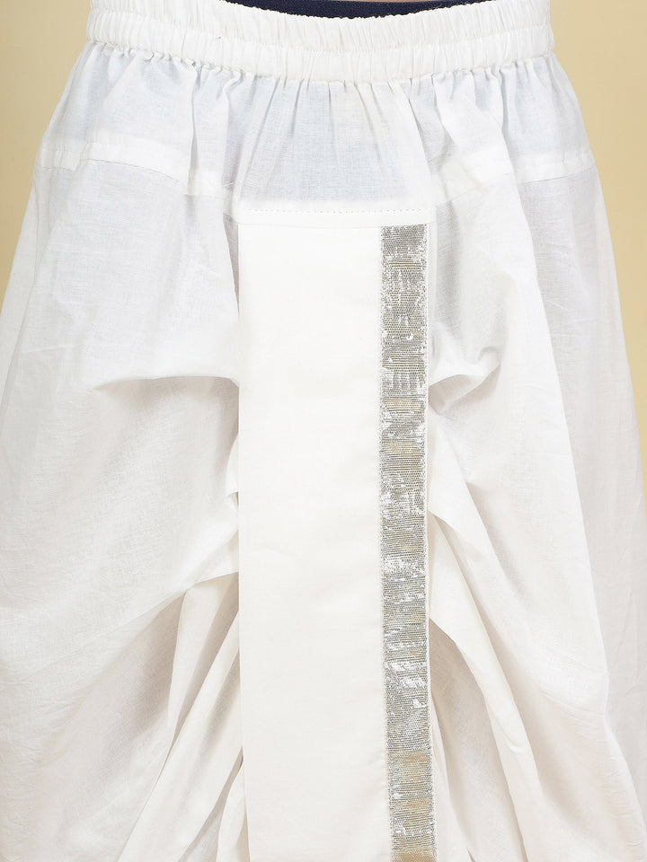 Mirror Embroidered Mulberry Nehru Jacket with Cream Cotton Kurta Dhoti Set | SHOBITAM