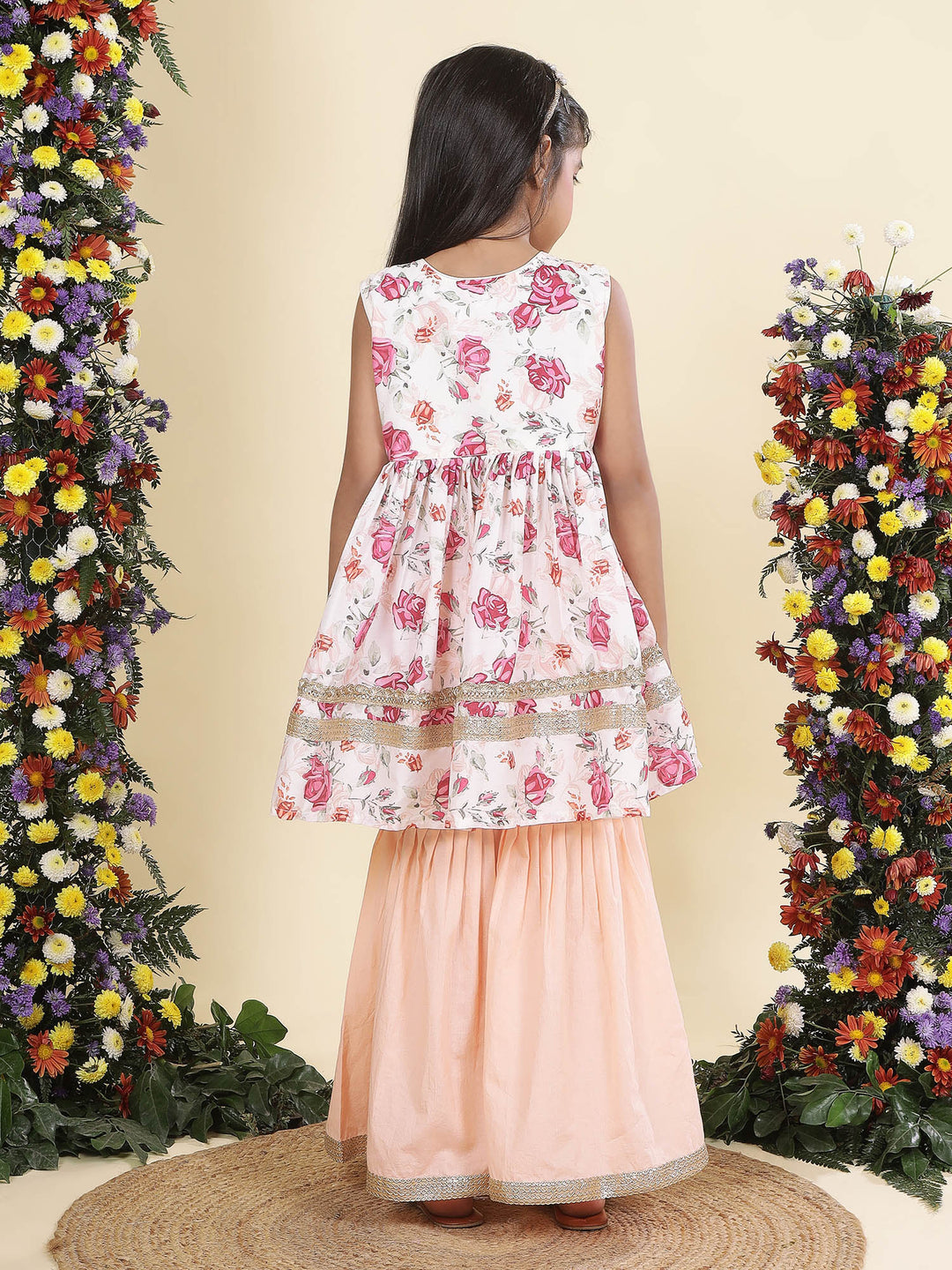 Peach Rose Muslin Kurta with Cotton Sharara | SHOBITAM